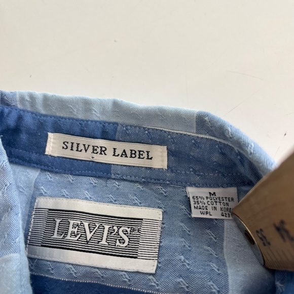 vtg LEVI'S Silvertab 90s Baby Blue Check Textured Button Down Shirt Mens Medium - Picture 8 of 8